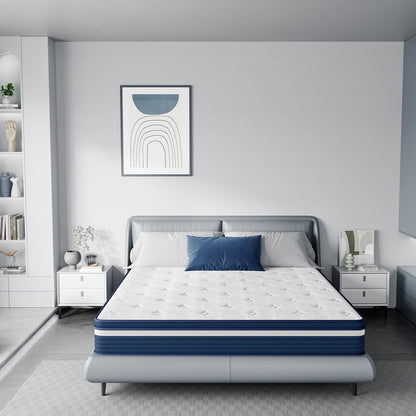 Matelas SweDrea à ressorts ensachés hybride de 25 cm (10 po) offrant un soulagement de la pression et une sensation de fraîcheur. Certifié CertiPUR-US, SGS et OEKO-TEX.