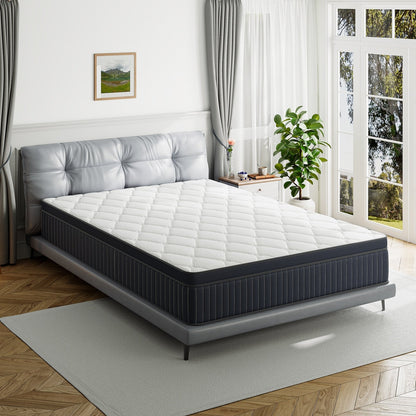 Matelas hybride à ressorts ensachés SweDrea de 30 cm (12 po) avec surmatelas en mousse à mémoire de forme et gel, certifié CertiPUR-US, SGS et OEKO-TEX.