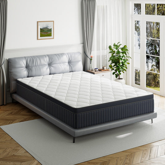 Matelas hybride à ressorts ensachés SweDrea de 30 cm (12 po) avec surmatelas en mousse à mémoire de forme et gel, certifié CertiPUR-US, SGS et OEKO-TEX.