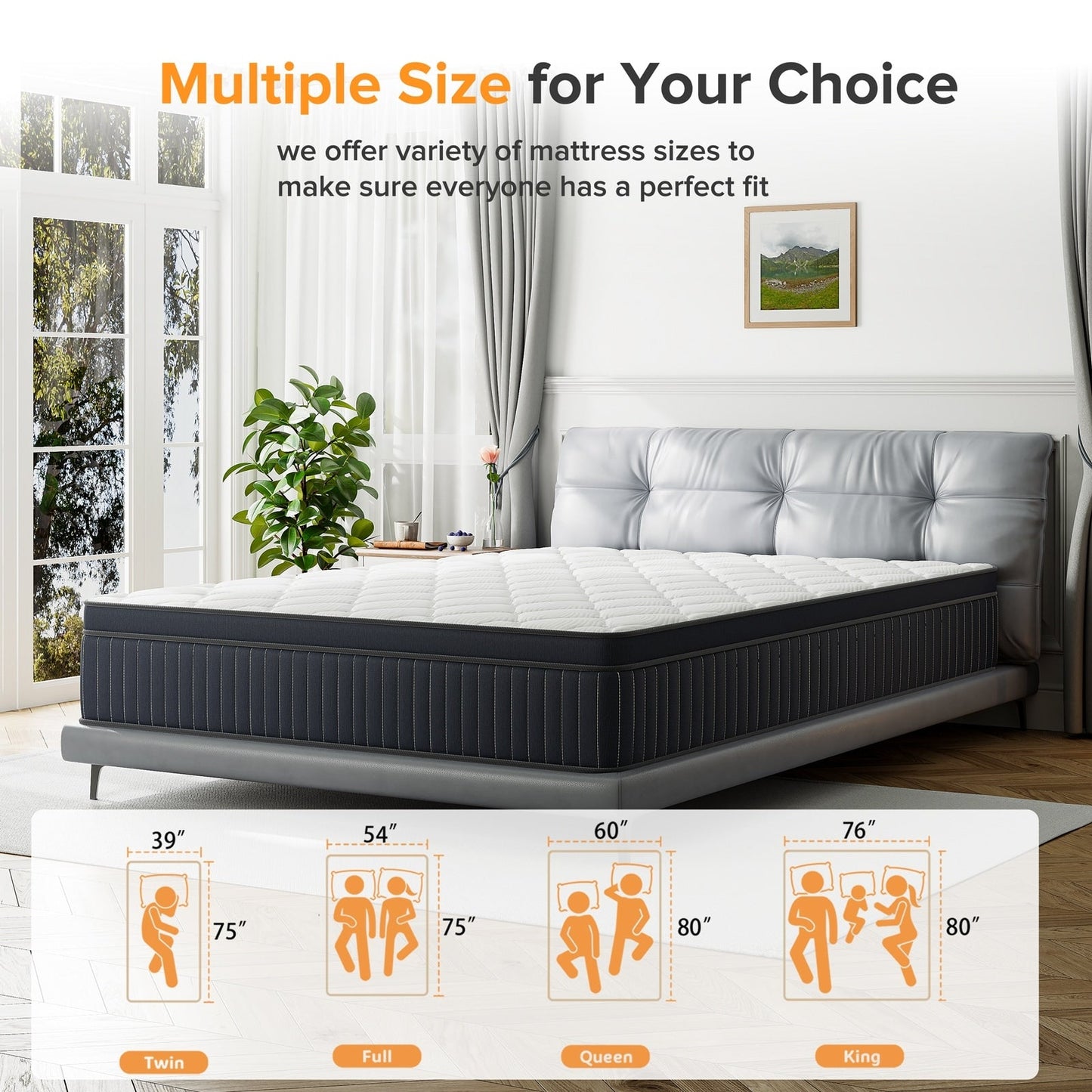 Matelas hybride à ressorts ensachés SweDrea de 30 cm (12 po) avec surmatelas en mousse à mémoire de forme et gel, certifié CertiPUR-US, SGS et OEKO-TEX.