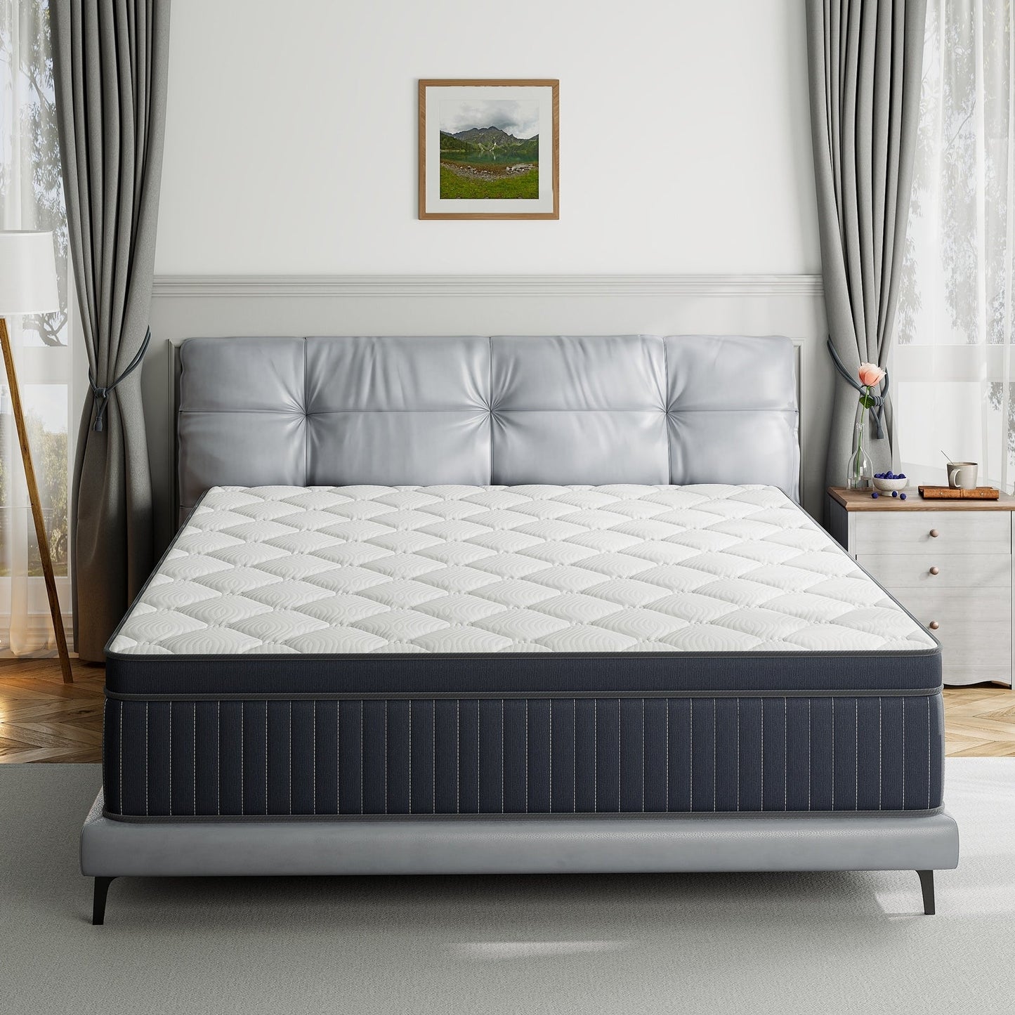 Matelas hybride à ressorts ensachés SweDrea de 30 cm (12 po) avec surmatelas en mousse à mémoire de forme et gel, certifié CertiPUR-US, SGS et OEKO-TEX.