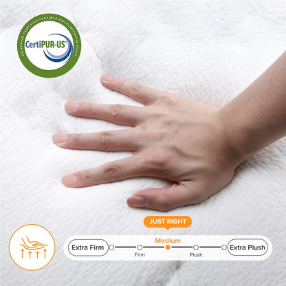 Matelas hybride à ressorts ensachés SweDrea de 30 cm (12 po) avec surmatelas en mousse à mémoire de forme et gel, certifié CertiPUR-US, SGS et OEKO-TEX.