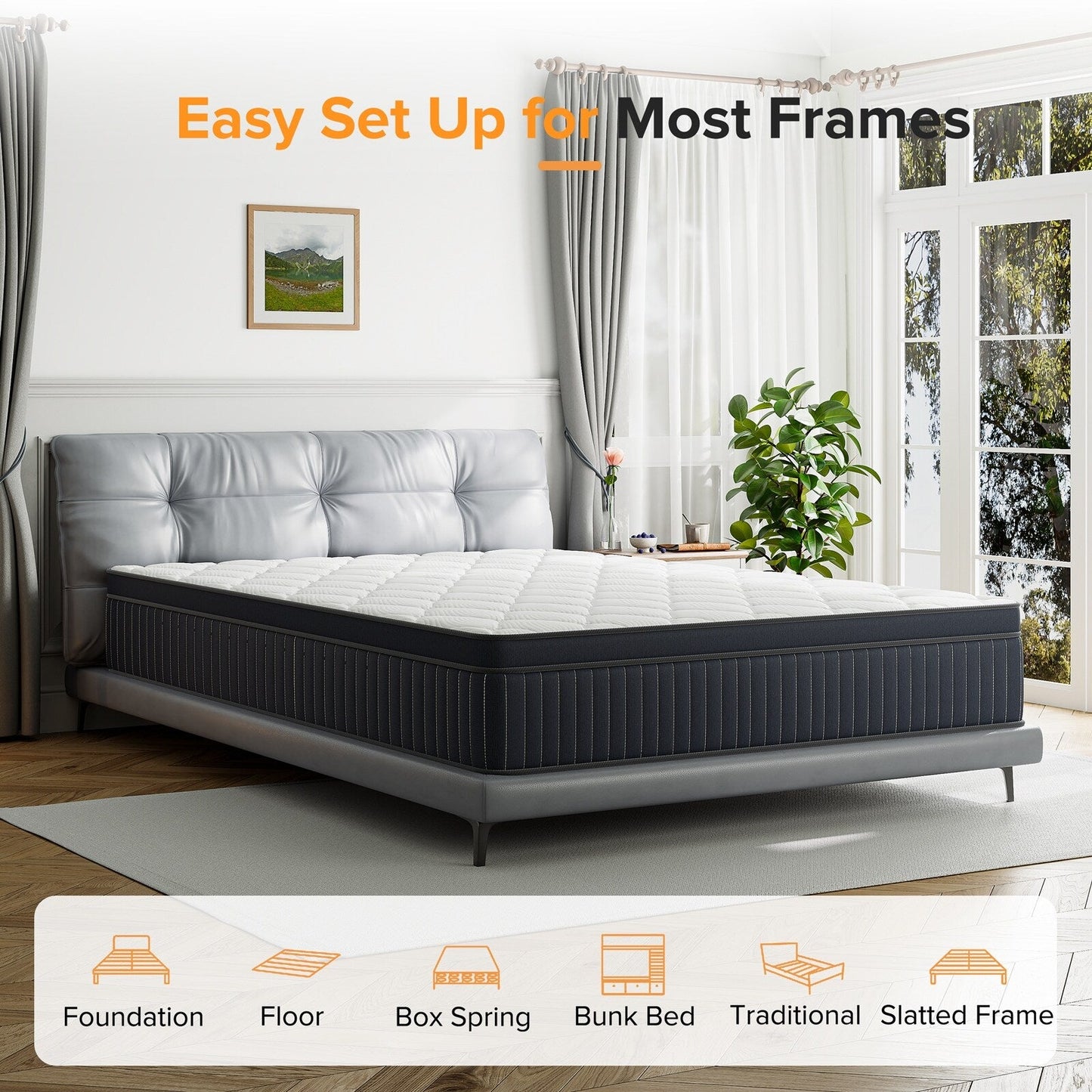 Matelas hybride à ressorts ensachés SweDrea de 30 cm (12 po) avec surmatelas en mousse à mémoire de forme et gel, certifié CertiPUR-US, SGS et OEKO-TEX.