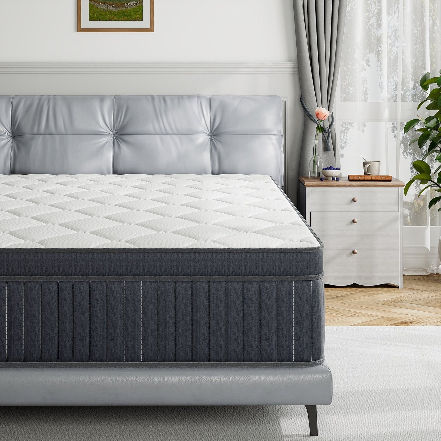 Matelas hybride à ressorts ensachés SweDrea de 30 cm (12 po) avec surmatelas en mousse à mémoire de forme et gel, certifié CertiPUR-US, SGS et OEKO-TEX.