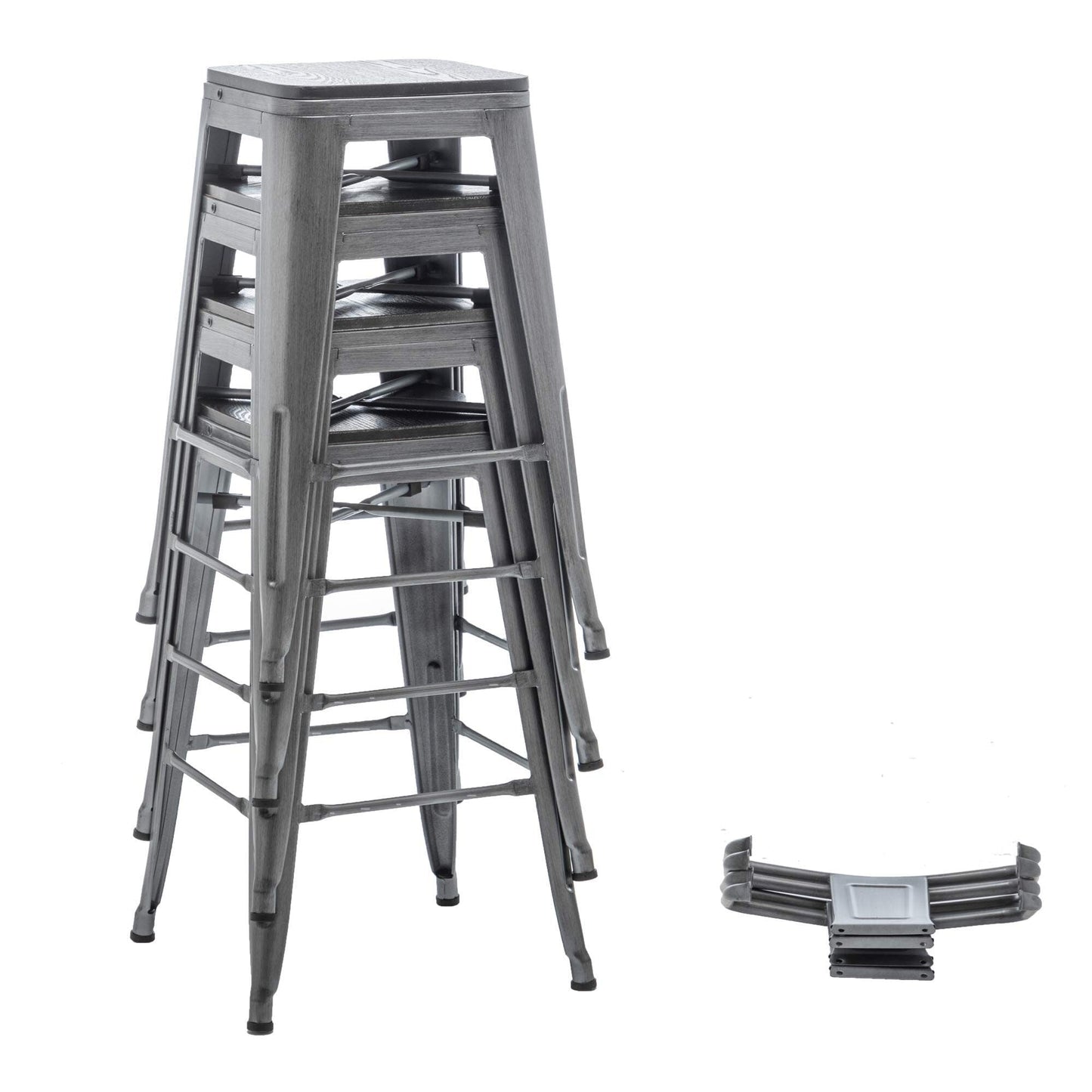 Ensemble de 4 tabourets de bar industriels en métal avec dossier et assise en bois