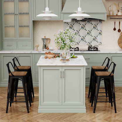 Ensemble de 4 tabourets de bar industriels en métal avec dossier et assise en bois