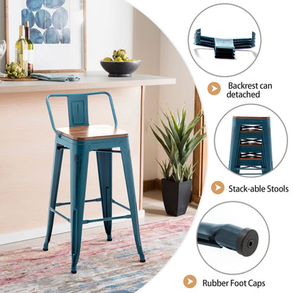 Ensemble de 4 tabourets de bar industriels en métal avec dossier et assise en bois