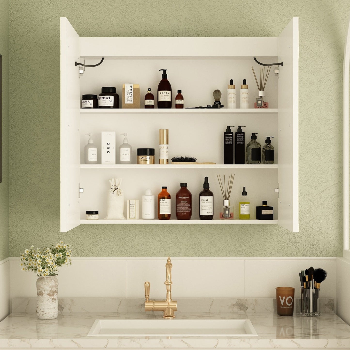 Armoire à pharmacie murale blanche avec miroir LED antibuée 6000K