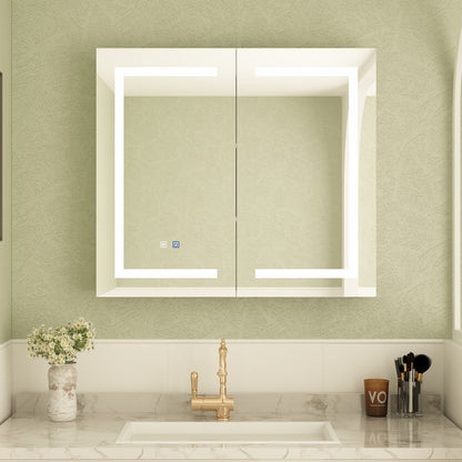 Armoire à pharmacie murale blanche avec miroir LED antibuée 6000K