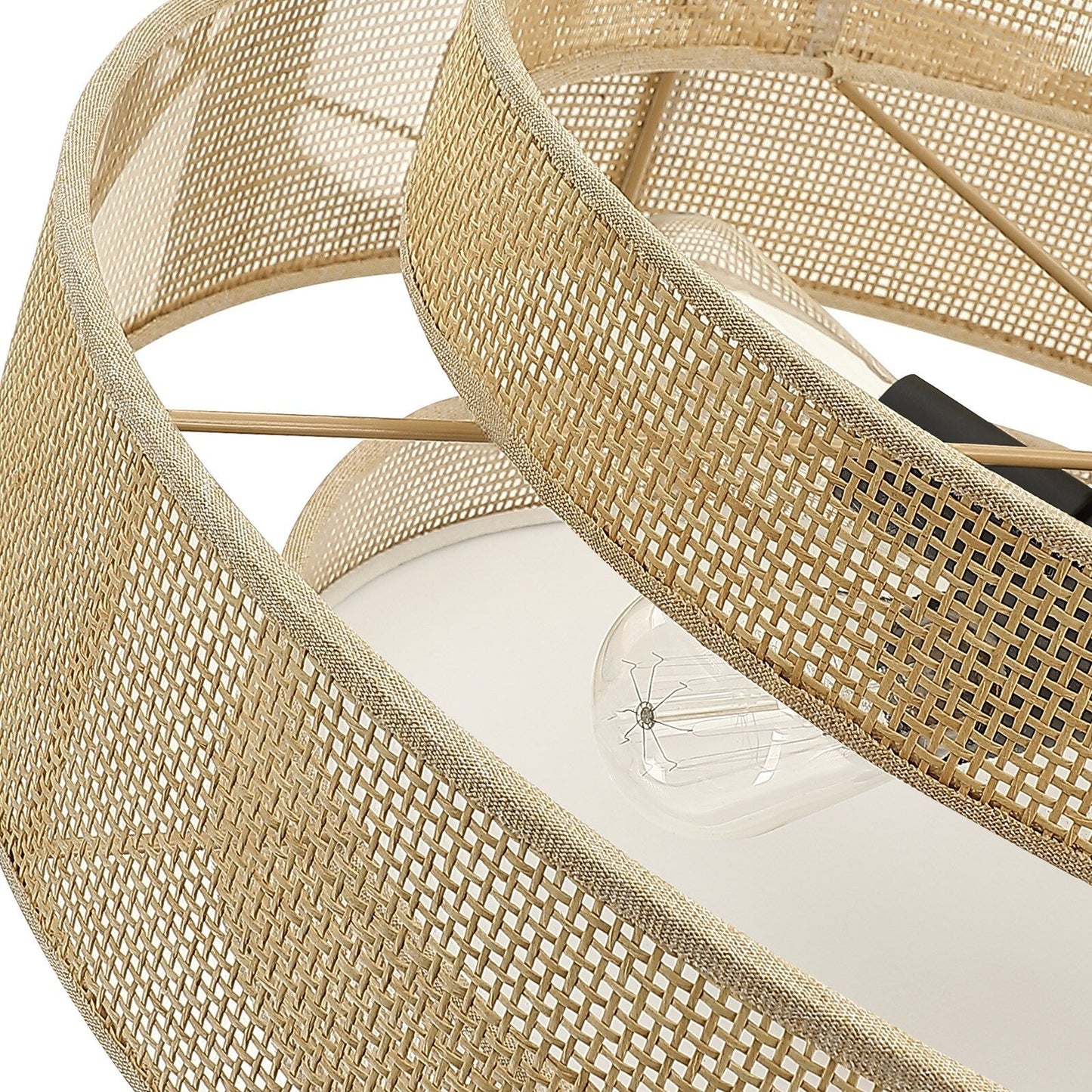 Lustre tambour côtier noir Bayou à 5 lumières avec double abat-jour en rotin - 61 cm (24 po) de large