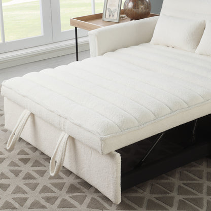 Canapé-lit convertible deux places en tissu bouclé beige 55,12 avec dossier réglable et 2 coussins lombaires pour salon