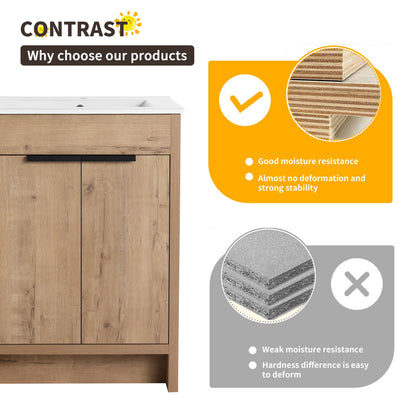 Meuble-lavabo Beingnext 24/30/36 avec vasque, meuble-lavabo autoportant avec porte à fermeture douce et étagère réglable