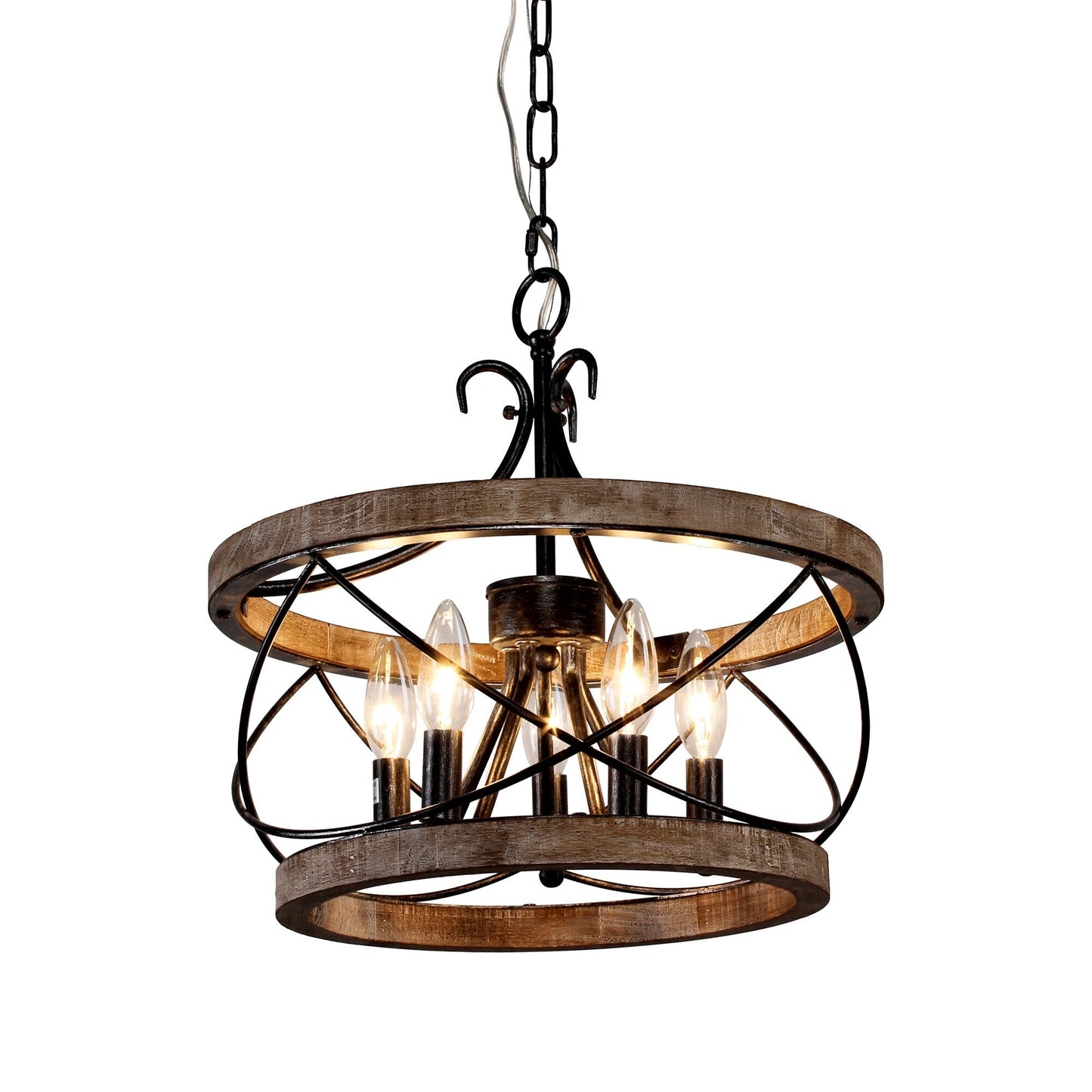 Lustre rustique Bella Depot à 5 lumières en bois avec cage, éclairage à intensité variable, suspension de style ferme réglable de 15,7 pouces pour îlot de cuisine