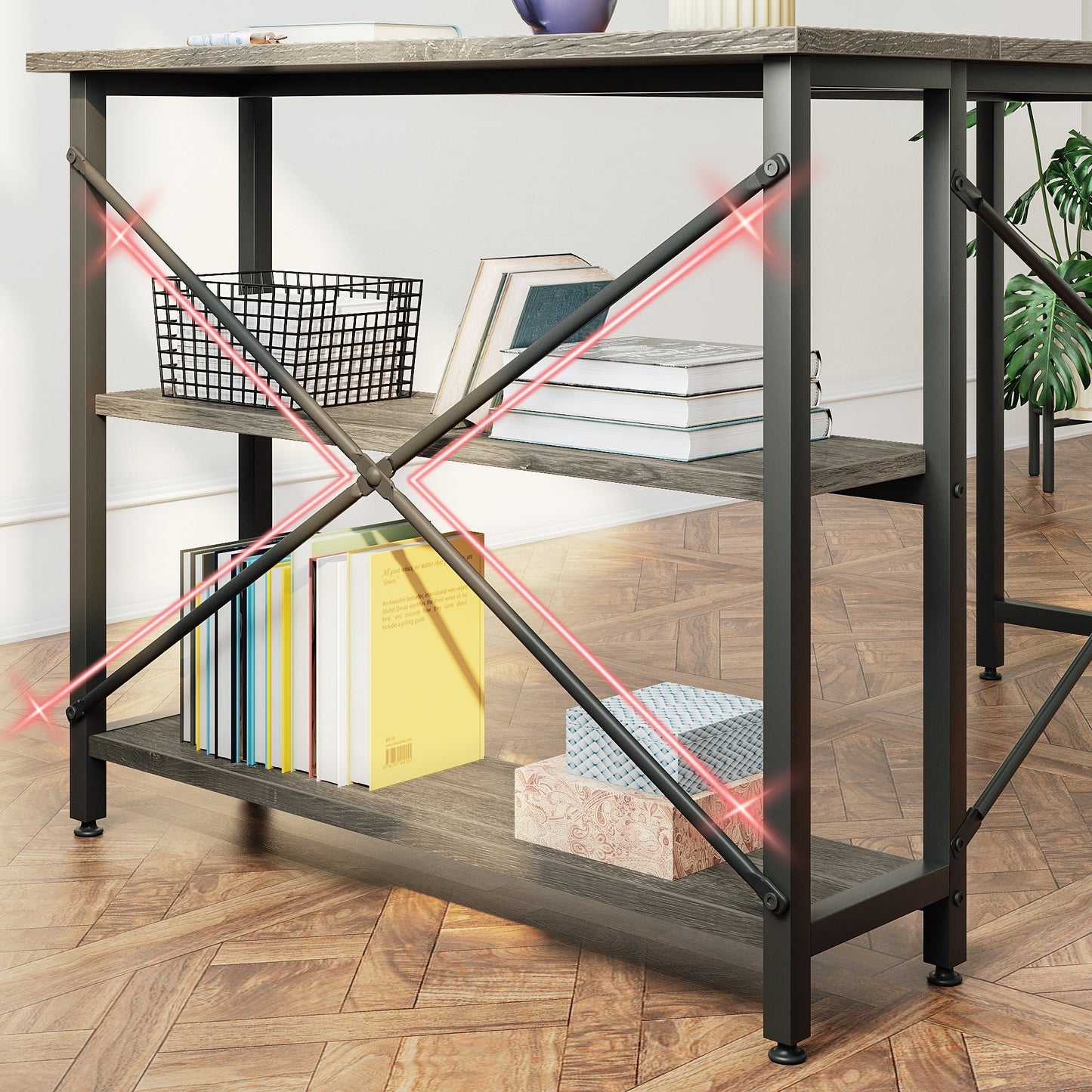 Petit bureau d'angle en forme de L avec étagères de rangement