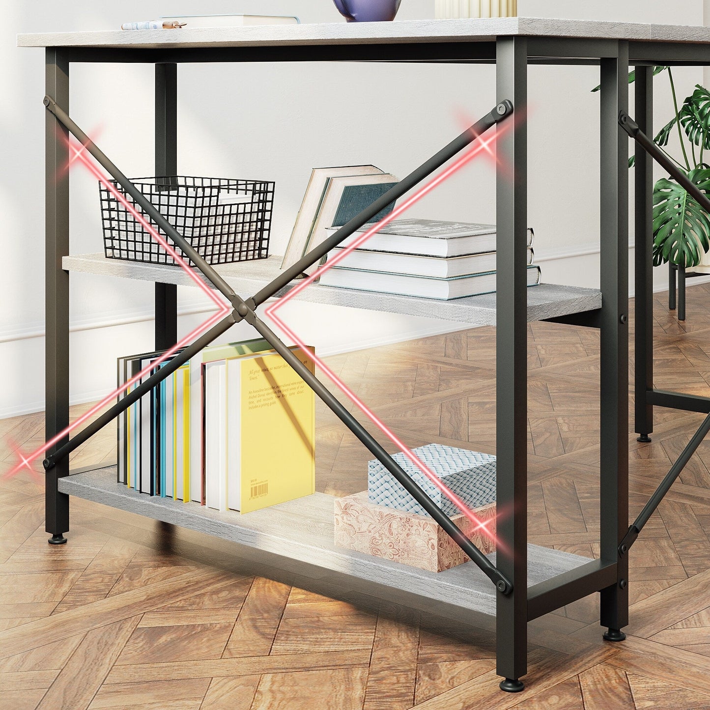 Petit bureau d'angle en forme de L avec étagères de rangement