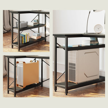 Petit bureau d'angle en forme de L avec étagères de rangement