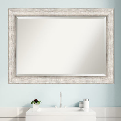 Miroir mural de salle de bain en bois biseauté - Cadre argenté à motif treillis - Argent treillis