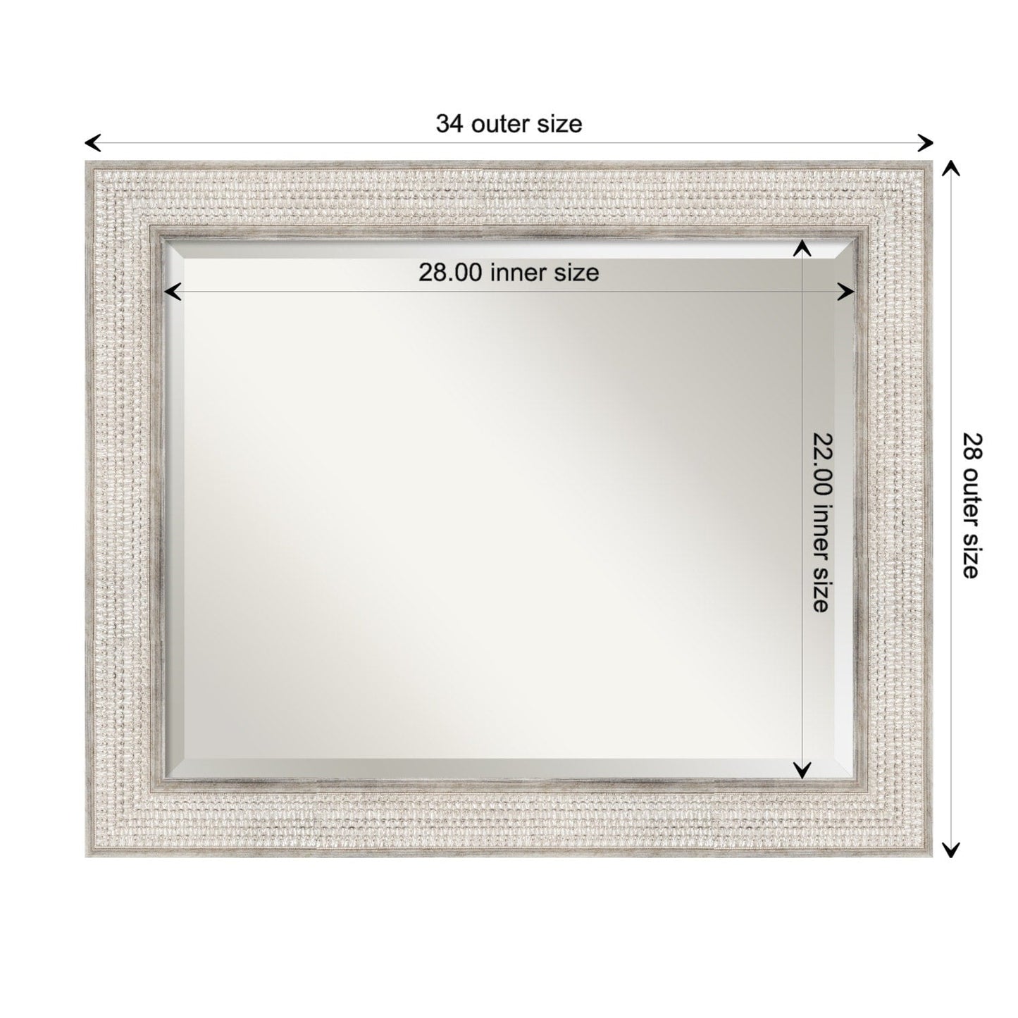 Miroir mural de salle de bain en bois biseauté - Cadre argenté à motif treillis - Argent treillis