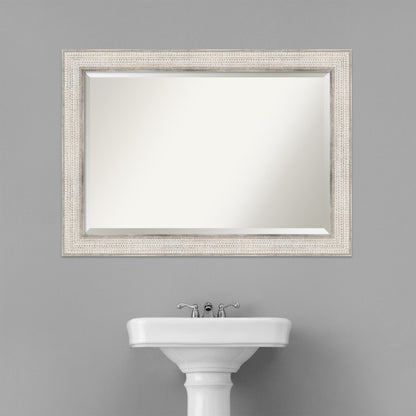 Miroir mural de salle de bain en bois biseauté - Cadre argenté à motif treillis - Argent treillis