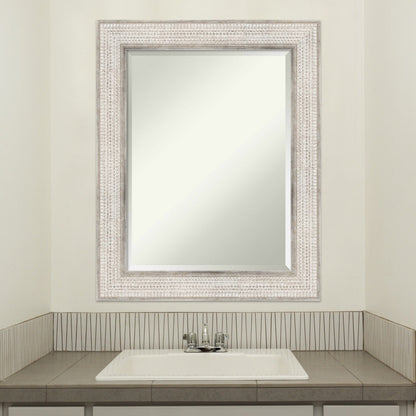 Miroir mural de salle de bain en bois biseauté - Cadre argenté à motif treillis - Argent treillis