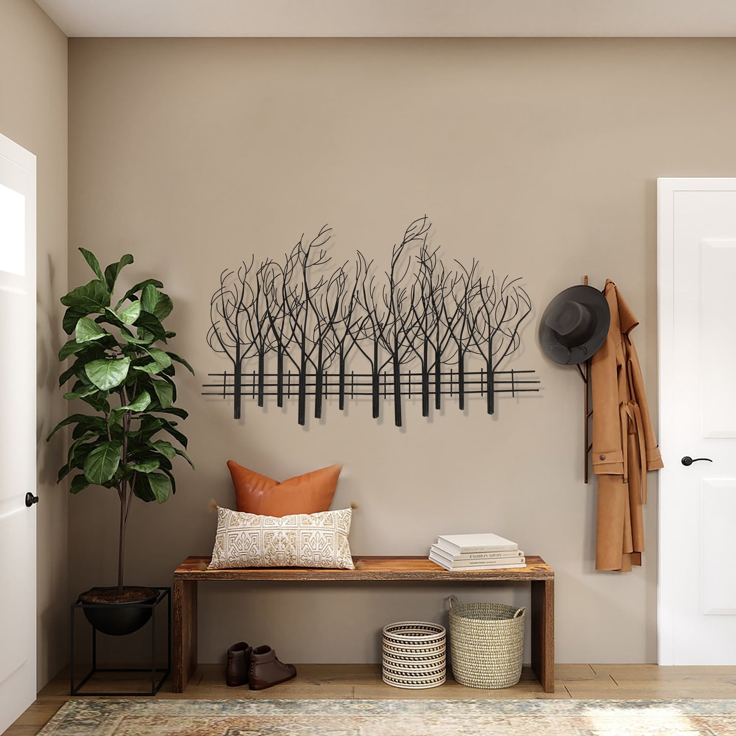 Décoration murale Champ d'arbres en métal noir