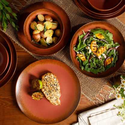 Service de table Bloomhouse Palermo Sun 16 pièces en grès à double bol et émail réactif