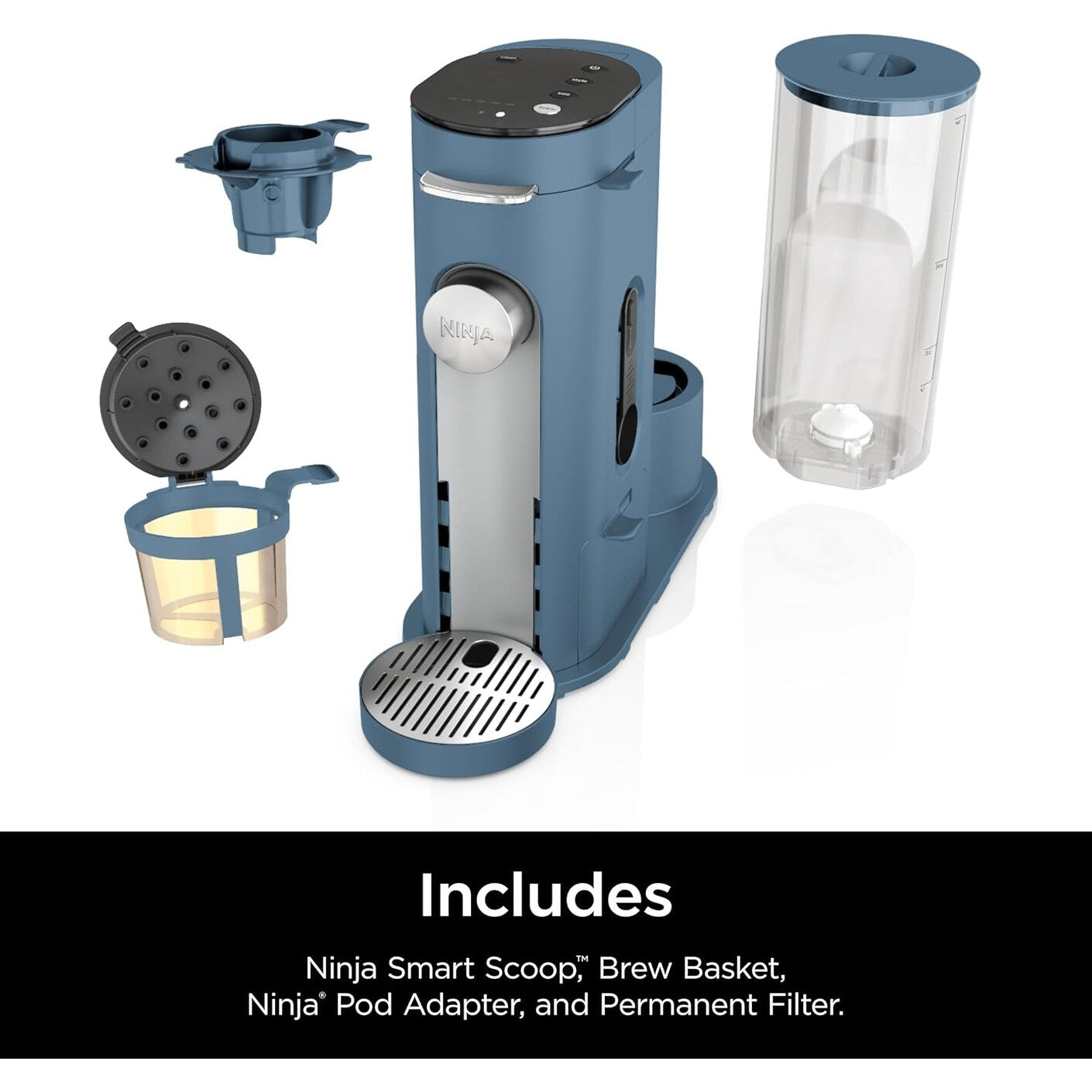 Cafetière individuelle bleue, compatible avec les capsules K-Cup, réservoir de 1,6 L, tailles de préparation de 177 à 710 ml, format compact