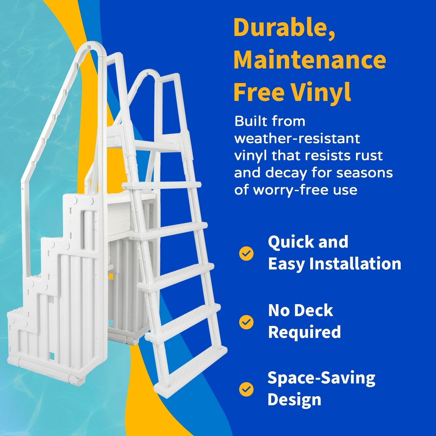 Marchepied de piscine Blue Wave Easy Pool avec échelle extérieure pour piscines hors sol - 82,5 cm L x 142 cm P x 206 cm H