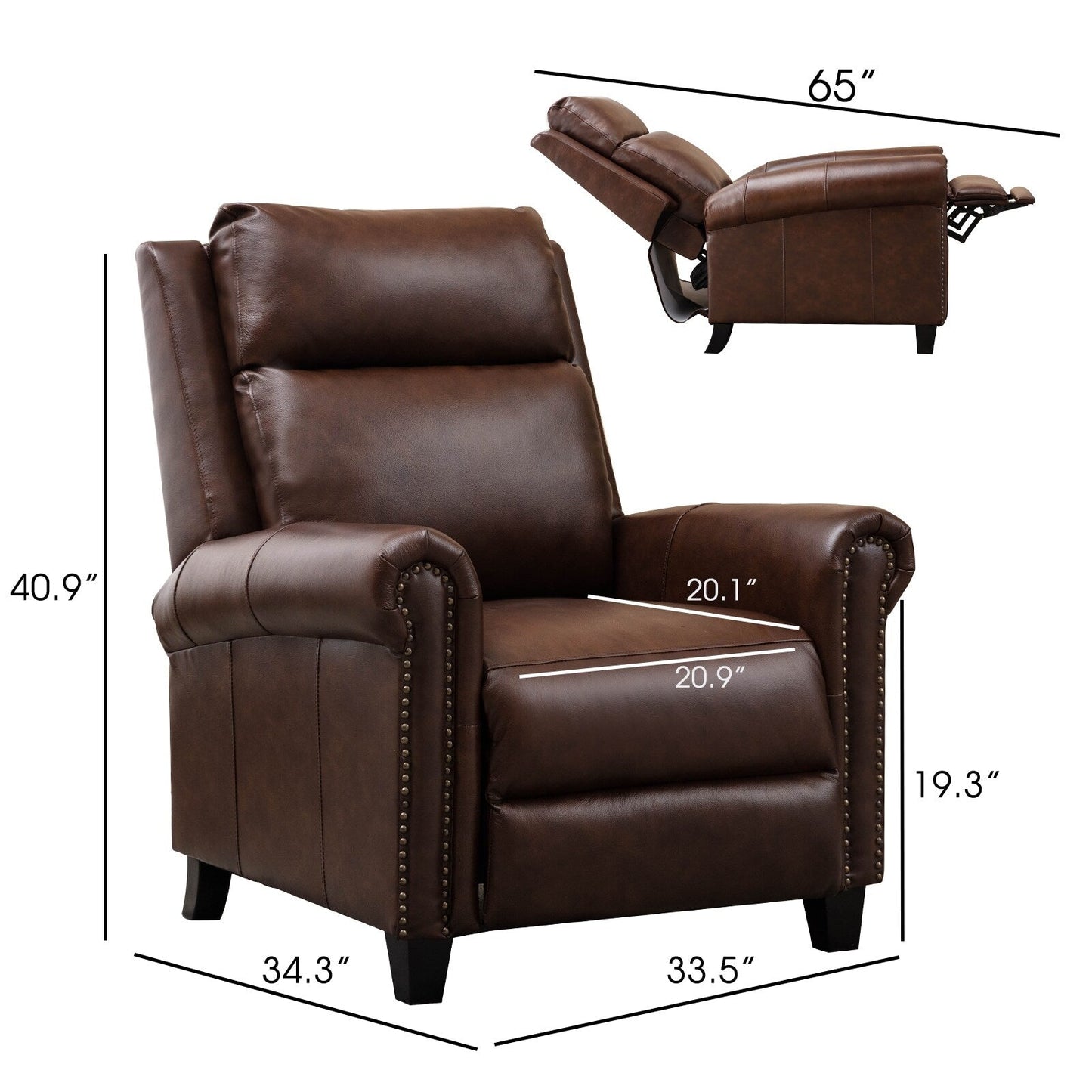 Fauteuil inclinable en cuir véritable avec dossier inclinable, accoudoirs et dossier confortables.