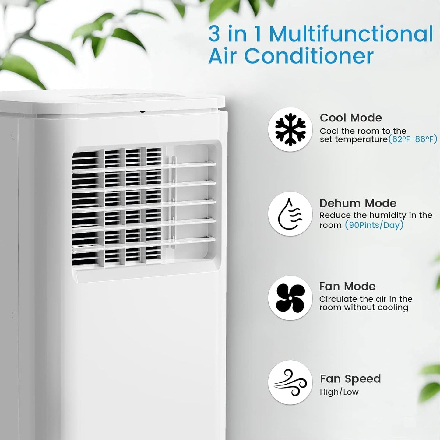 Climatiseurs portables 3-en-1 Bossin 8000 BTU (Ashrae), 5000 BTU (SACC) avec télécommande, climatiseur portable silencieux pour pièce - 880 V