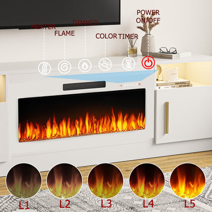 Meuble TV Bossin 70 avec cheminée électrique 36 pouces, compatible avec les téléviseurs jusqu'à 80 pouces, éclairage LED 16 couleurs/centre multimédia