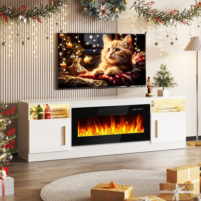 Meuble TV Bossin 70 avec cheminée électrique 36 pouces, compatible avec les téléviseurs jusqu'à 80 pouces, éclairage LED 16 couleurs/centre multimédia
