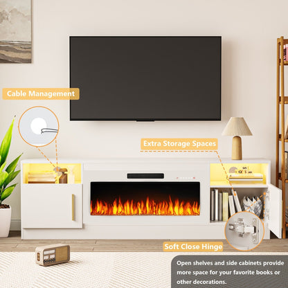 Meuble TV Bossin 70 avec cheminée électrique 36 pouces, compatible avec les téléviseurs jusqu'à 80 pouces, éclairage LED 16 couleurs/centre multimédia