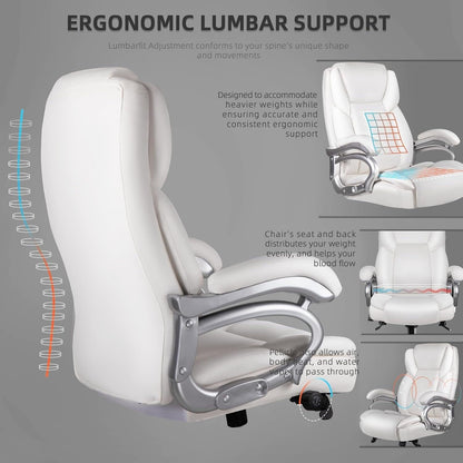 Fauteuil de bureau Bossin pour grandes et moyennes tailles, support lombaire réglable jusqu'à 227 kg, fauteuil ergonomique avec dossier haut en cuir PU pour ordinateur