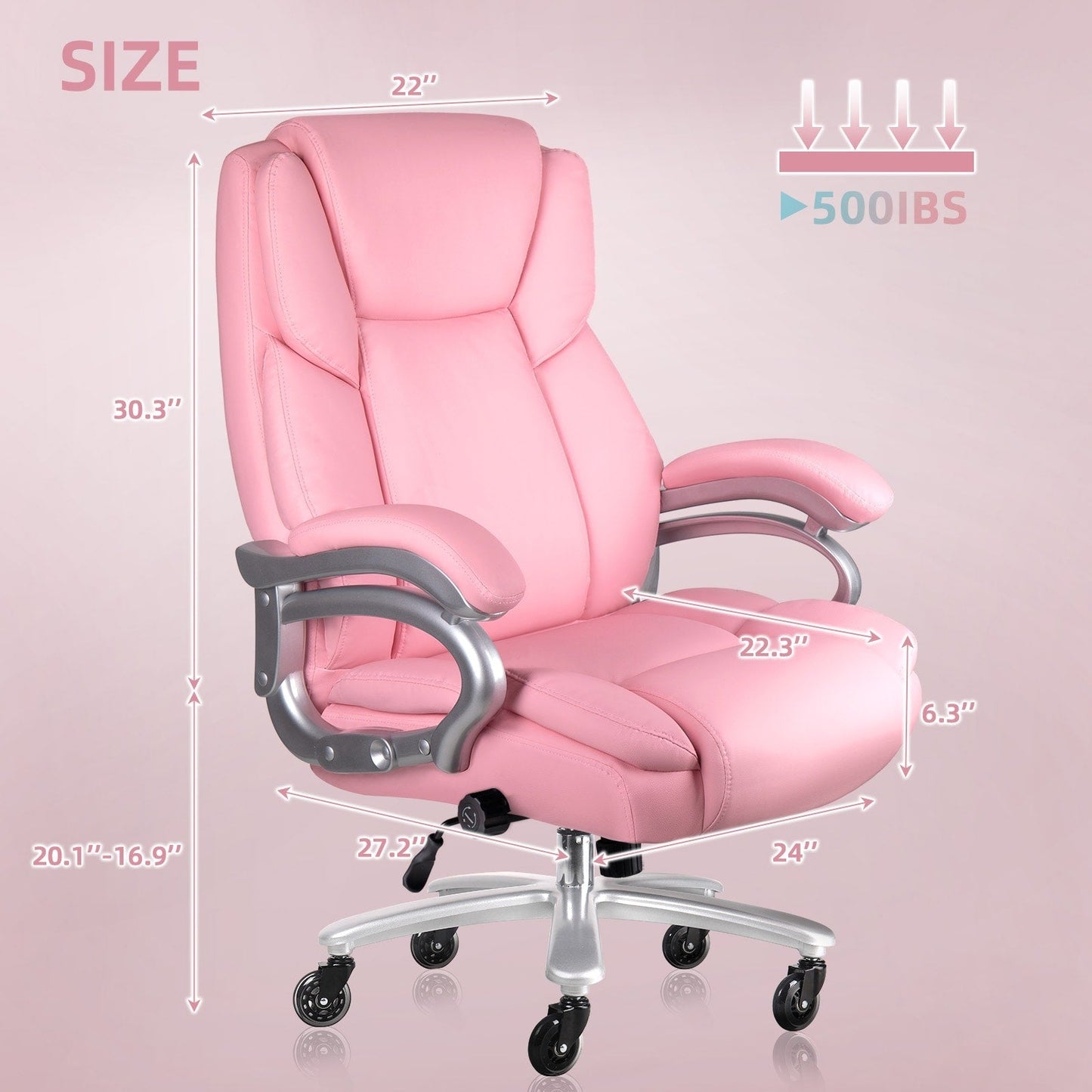 Fauteuil de bureau Bossin pour grandes et moyennes tailles, support lombaire réglable jusqu'à 227 kg, fauteuil ergonomique avec dossier haut en cuir PU pour ordinateur