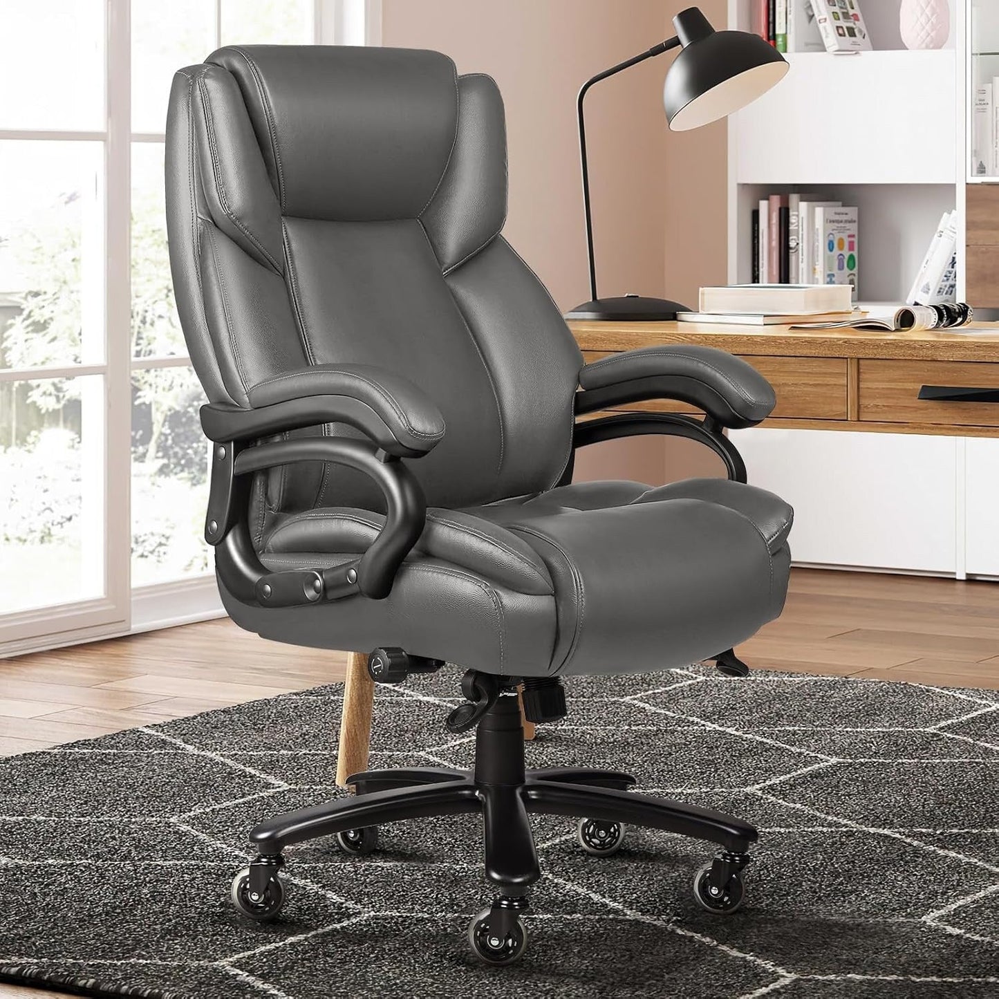Fauteuil de bureau Bossin pour grandes et moyennes tailles, support lombaire réglable jusqu'à 227 kg, fauteuil ergonomique avec dossier haut en cuir PU pour ordinateur