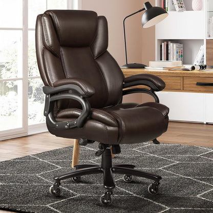 Fauteuil de bureau Bossin pour grandes et moyennes tailles, support lombaire réglable jusqu'à 227 kg, fauteuil ergonomique avec dossier haut en cuir PU pour ordinateur
