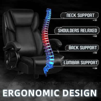 Fauteuil de bureau Bossin pour grandes et moyennes tailles, support lombaire réglable jusqu'à 227 kg, fauteuil ergonomique avec dossier haut en cuir PU pour ordinateur