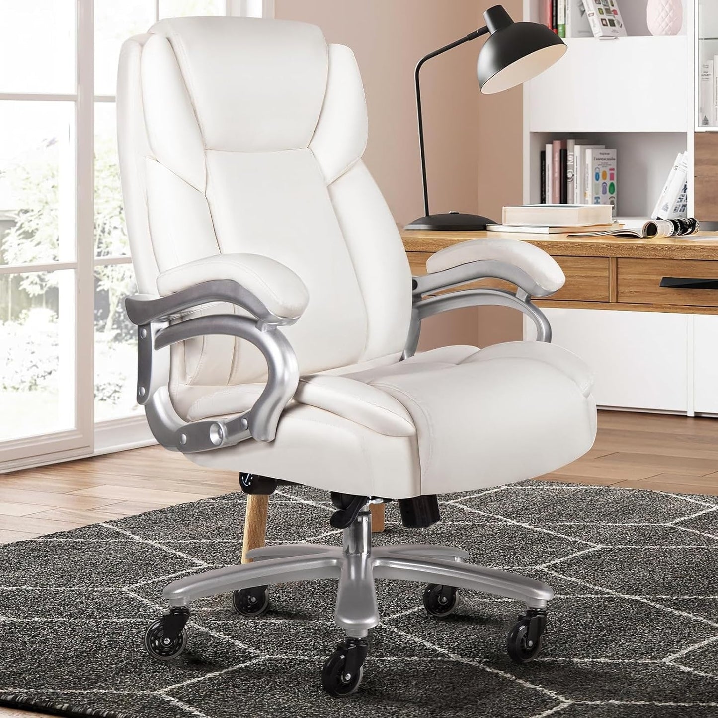 Fauteuil de bureau Bossin pour grandes et moyennes tailles, support lombaire réglable jusqu'à 227 kg, fauteuil ergonomique avec dossier haut en cuir PU pour ordinateur