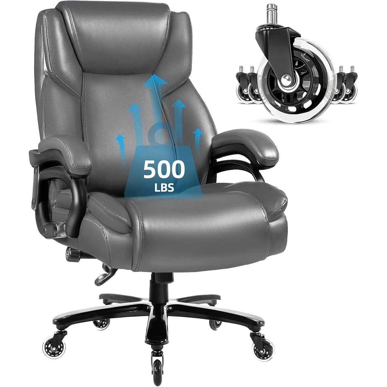 Fauteuil de bureau Bossin pour grandes et moyennes tailles, support lombaire réglable jusqu'à 227 kg, fauteuil ergonomique avec dossier haut en cuir PU pour ordinateur