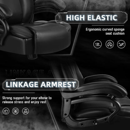 Fauteuil de bureau Bossin pour grandes et moyennes tailles, support lombaire réglable jusqu'à 227 kg, fauteuil ergonomique avec dossier haut en cuir PU pour ordinateur