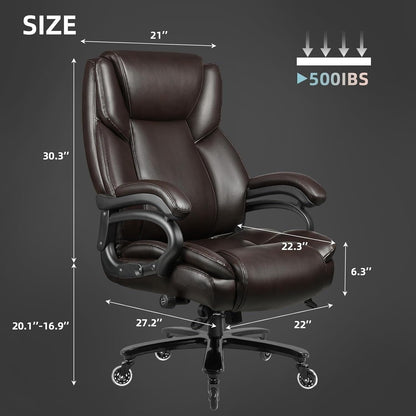 Fauteuil de bureau Bossin pour grandes et moyennes tailles, support lombaire réglable jusqu'à 227 kg, fauteuil ergonomique avec dossier haut en cuir PU pour ordinateur