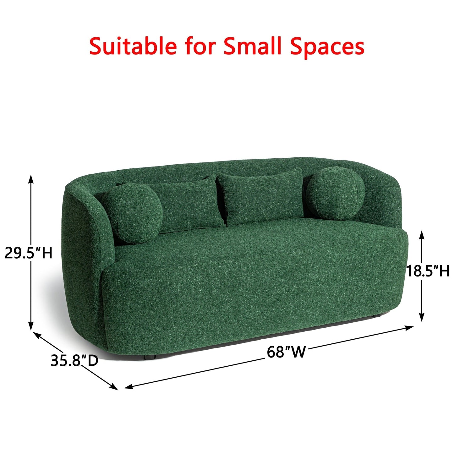 Canapé 2 places KINWELL en tissu bouclé avec coussins