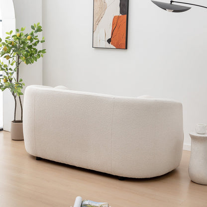 Canapé 2 places KINWELL en tissu bouclé avec coussins