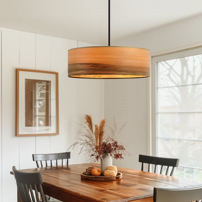 Lustre tambour Breaux à 4 lumières en placage de bois avec rosace noire - 56 cm (22 po) de largeur