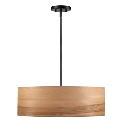 Lustre tambour Breaux à 4 lumières en placage de bois avec rosace noire - 56 cm (22 po) de largeur
