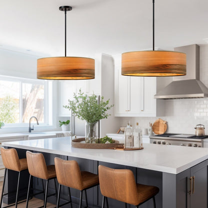 Lustre tambour Breaux à 4 lumières en placage de bois avec rosace noire - 56 cm (22 po) de largeur