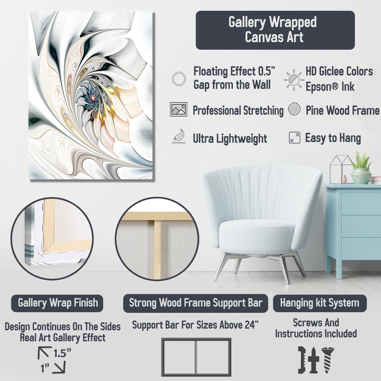 Coucher de soleil lumineux et nuageux sur un océan calme - Toile d'art contemporain représentant un paysage marin