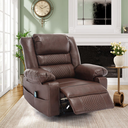 Fauteuil inclinable manuel marron avec massage en 8 points, fonction chauffante et structure robuste pour un confort optimal au salon