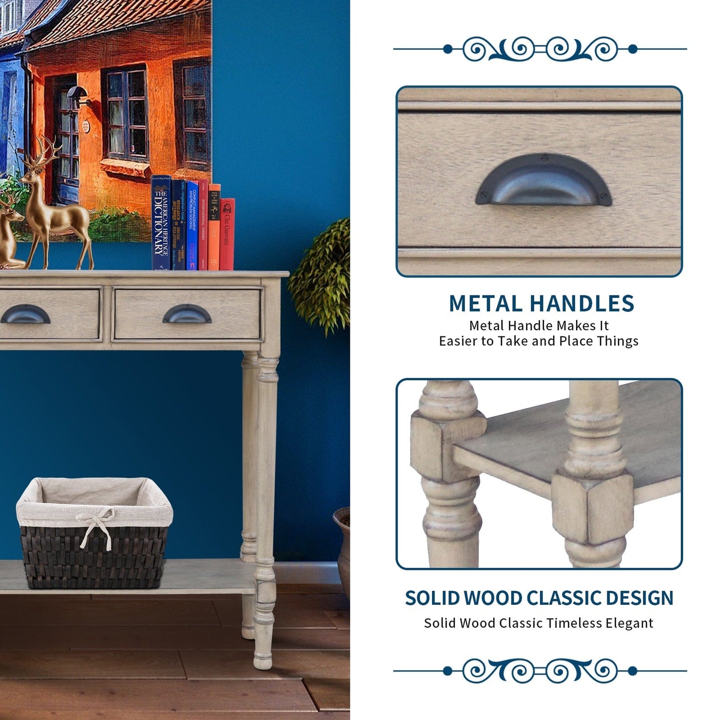 Console de couloir Burlington Wood à 3 tiroirs